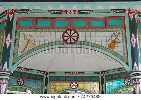 musical instruments on stained glass in Yogyakarta Sultanate Palace