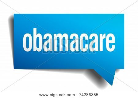 Obamacare Blue 3D Realistic Paper Speech Bubble