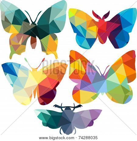Triangle polygonal silhouettes of butterfly