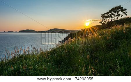 sunset view of russian isle Putyatin 