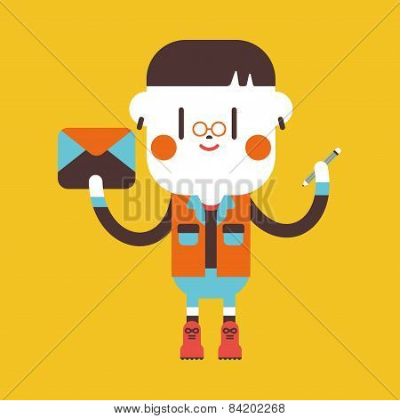 Character Illustration Design. Boy Writing Letter Cartoon,eps