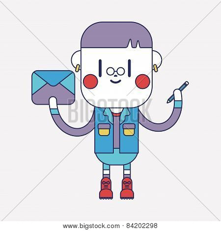 Character Illustration Design. Boy Writing Letter Cartoon,eps