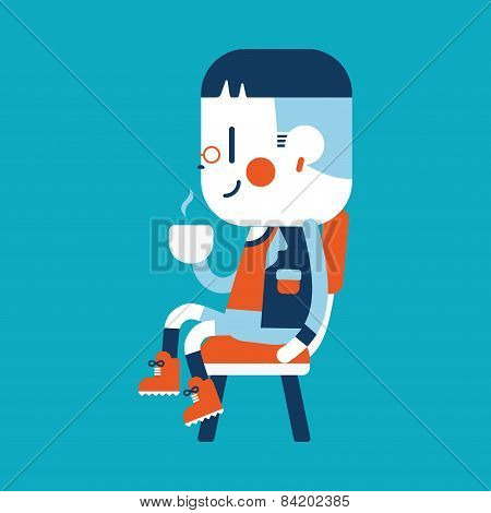 Character Illustration Design. Boy Drinking Coffee Cartoon,eps