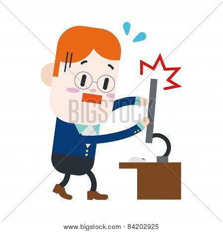 Character Illustration Design. Businessman Broken Computer Cartoon,