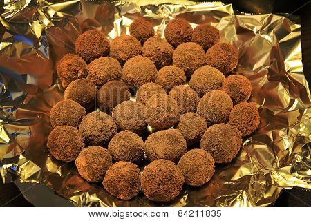 Homemade chocolate truffles on a plate