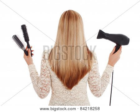 Blonde Hair And Hairdresser's Tools - Stock Image