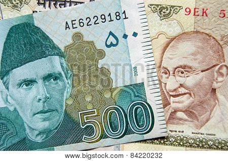 Pakistan and Indian Rupee banknotes