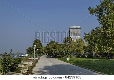 Riverside park in Ruse town along river Danube