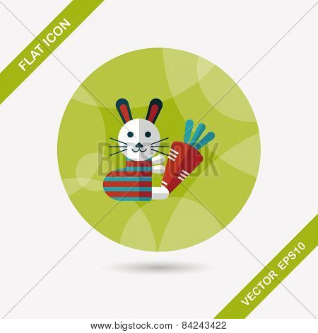 Rabbit With Carrot Flat Icon With Long Shadow,eps 10