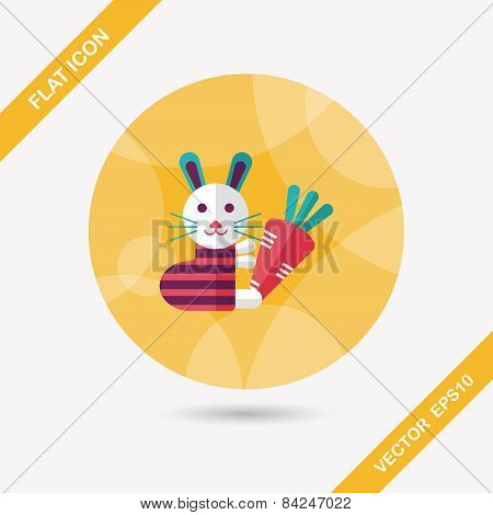 Rabbit With Carrot Flat Icon With Long Shadow,eps 10