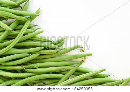 Green Beans, Corner Background, Isolated On White, Copy Space