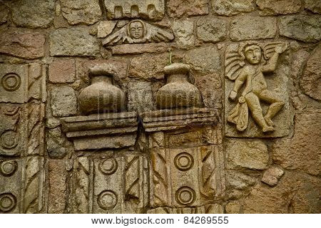 closeup details of the architecture art in Barbanera Church, Chimborazo, Ecuador