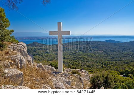 Cross Overlooking Islands Of Croatia