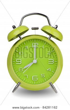 Green Alarm Clock With Hands At 8 Am Or Pm
