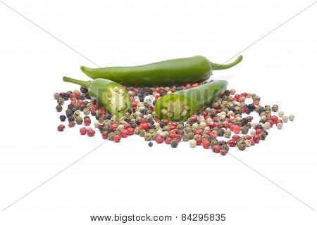Pepper And Pepper Spice On White Background
