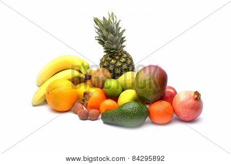 Assortment Of Exotic Fruits Isolated On White