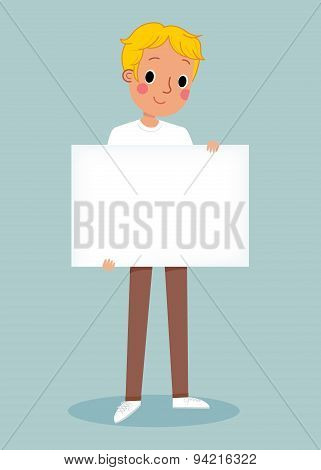 Young Man Holding Blank Sign