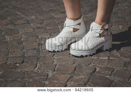 Detail Of Shoes Outside Missoni Fashion Show Building For Milan Men's Fashion Week