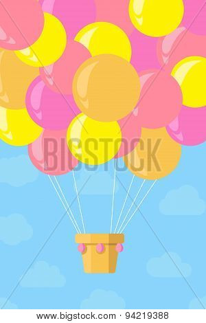 Vintage Hot Air Balloon In The Sky.vector Illustration,background,greeting Card