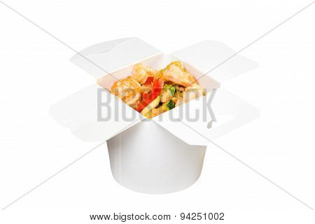 Chinese fast food dish in white paper box