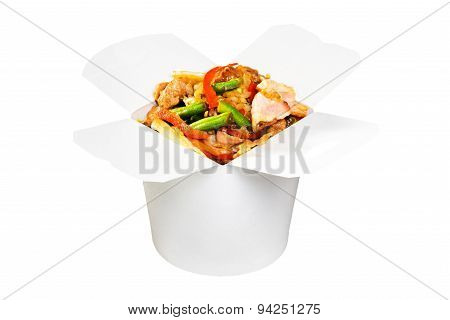 Chinese fast food dish in white paper box