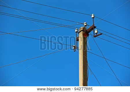 Power Transmission Lines Against Blue Sky