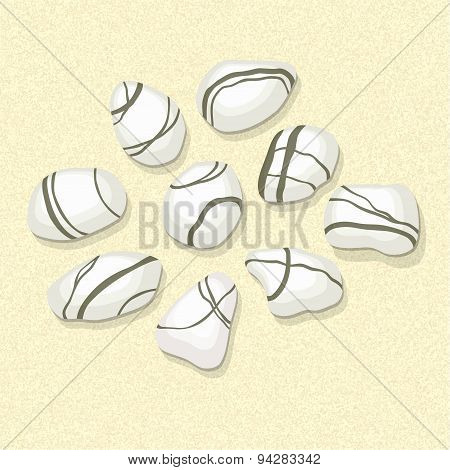 Vector sea stones collection on sand background