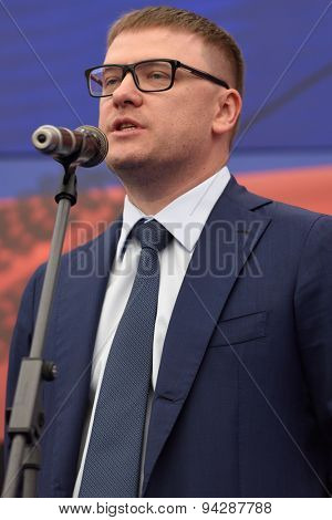 ST. PETERSBURG, RUSSIA - JUNE 20, 2015: Deputy Minister of enerty of Russia Alexey Teksler during the presentation of the project of the Federal Test Center for electrical equipment
