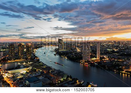 Bangkok City at twilight in capital of Thailand