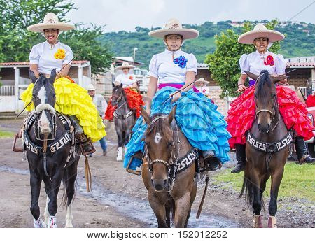 GUADALAJARA MEXICO - SEP 01 : Charras participate at the 23rd International Mariachi & Charros festival in Guadalajara Mexico on September 01 2016.