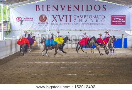 GUADALAJARA MEXICO - SEP 01 : Charras participate at the 23rd International Mariachi & Charros festival in Guadalajara Mexico on September 01 2016.