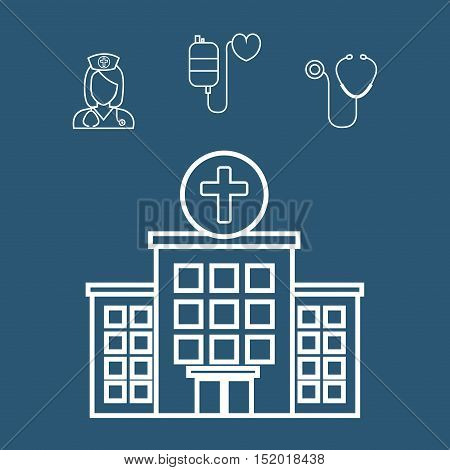medical hospital center building and medicine icons over blue background. vector illiustration