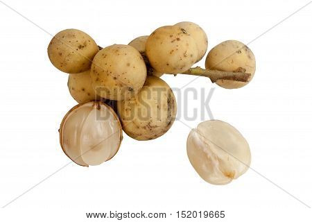 southern langsat fruit isolated on white with work paths