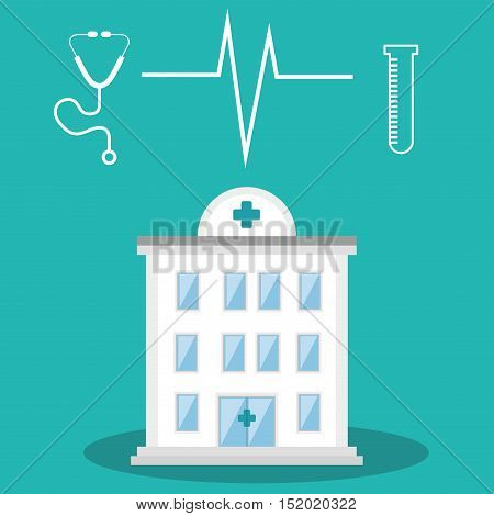 medical hospital center building and medicine icons over blue background. vector illiustration