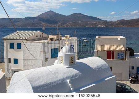 MILOS, GREECE - SEP 25, 2016: Scenic view of traditional fisherman village Klima on the island. Milos - vulcanic island with beautiful beaches, visited by thounds of tourist every year.