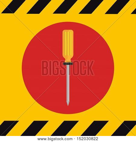 screwdriver construction tool over red cicle over yellow background. vector illustration