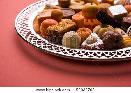 Mix Mithai or indian milk made sweets, favourite diwali, holi, dussehra, indian or pakistani wedding sweet food