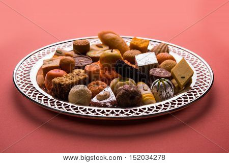 Mix Mithai or indian milk made sweets, favourite diwali, holi, dussehra, indian or pakistani wedding sweet food