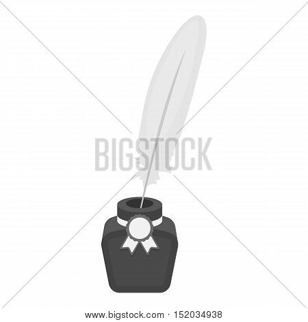 Quill in inkwell icon in monochrome style isolated on white background. Patriot day symbol stock vector illustration.