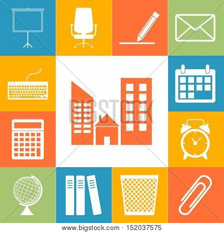 Office Accessories Icons Colorfull Set. Flar Style Vector Illustration