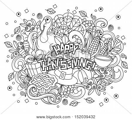 Cartoon Vector Hand Drawn Doodle Thanksgiving Illustration.