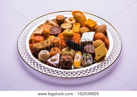 Mix Mithai or indian milk made sweets, favourite diwali, holi, dussehra, indian or pakistani wedding sweet food