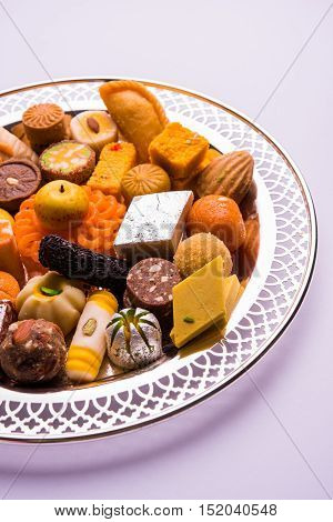 Mix Mithai or indian milk made sweets, favourite diwali, holi, dussehra, indian or pakistani wedding sweet food