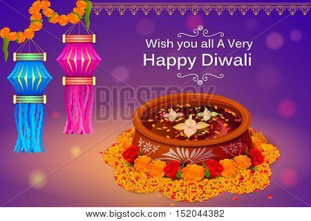 vector illustration of colorful hanging kandil lantern with diya for Happy Diwali holiday of India