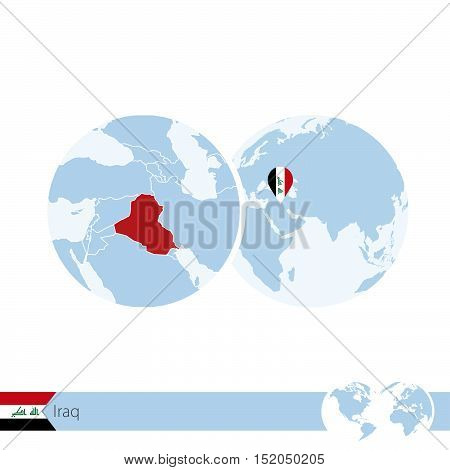 Iraq On World Globe With Flag And Regional Map Of Iraq.