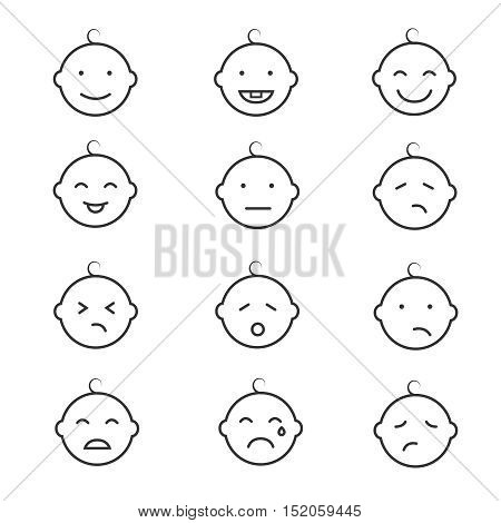 Baby smile baby face baby emoticons vector icons. Child laugh and cry illustration