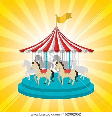 carousel horses circus atraction over yellow background. colorful design. vector illustration