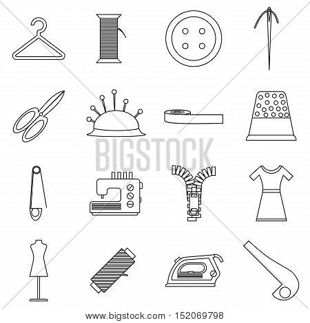 Tailor tools icons set. Outline illustration of 16 tailor tools vector icons for web