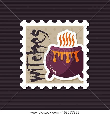 Halloween witch cauldron stamp vector illustration eps 10