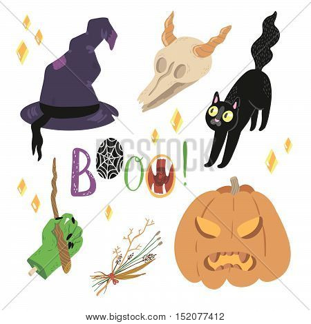 Happy Halloween vector set with cute objects
